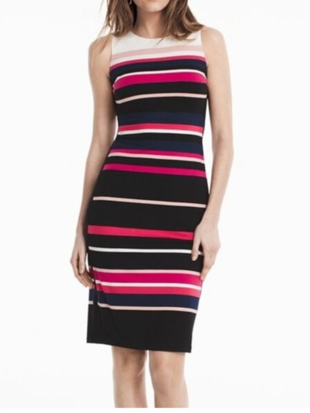 White House Black Market Black, Pink & Navy Striped Dress